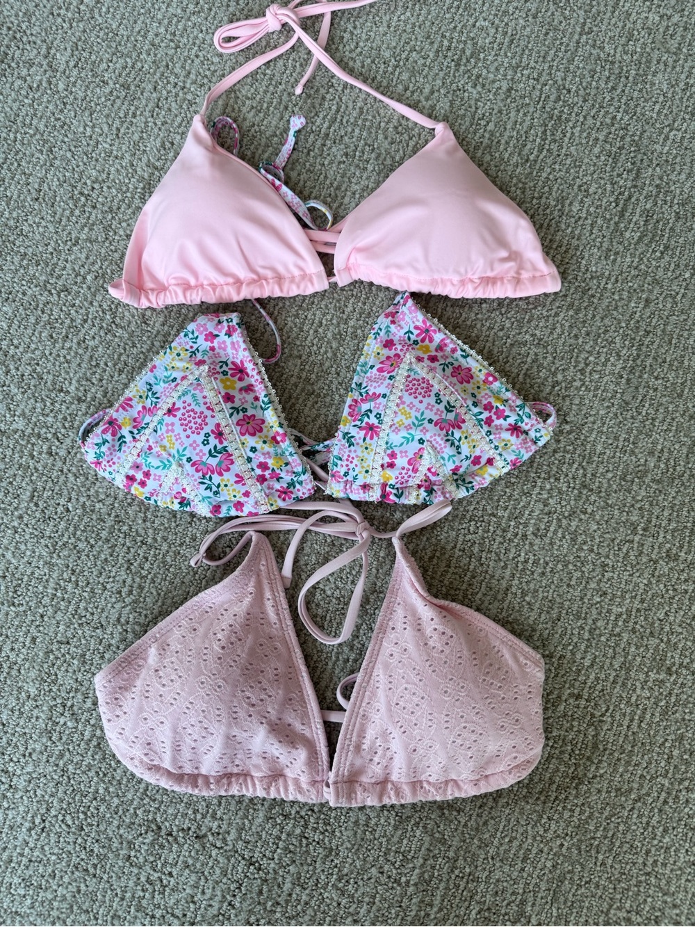 3 Women's Pink Triangle Bikini Tops Bundle